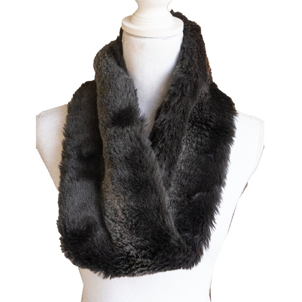 Parkhurst Faux Fur Stole Neck Warmer Black Fuzzy Infinity Scarf Victorian Goth